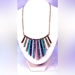 Women Necklace Vintage Multiple Colors Strung on Copper Chain with Sparkly Beads